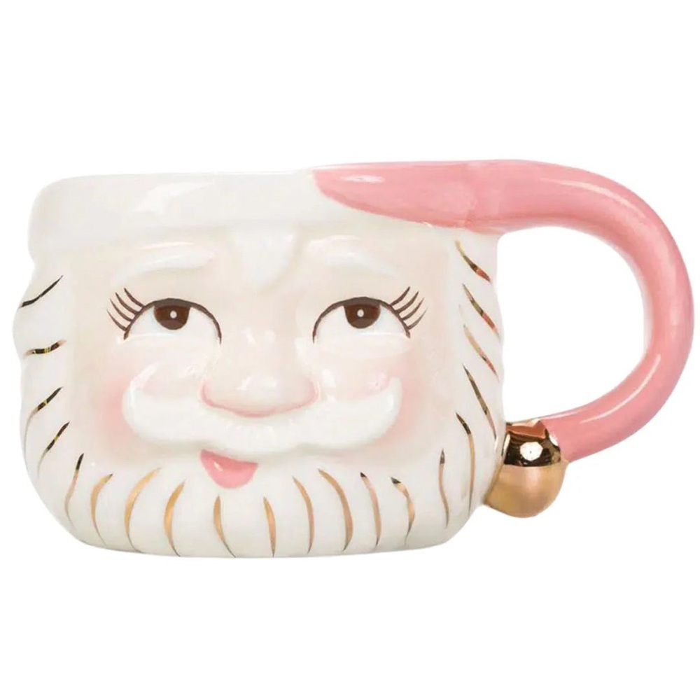Glitterville Studio Winking Santa Claus Papa Noel Mug Pink.